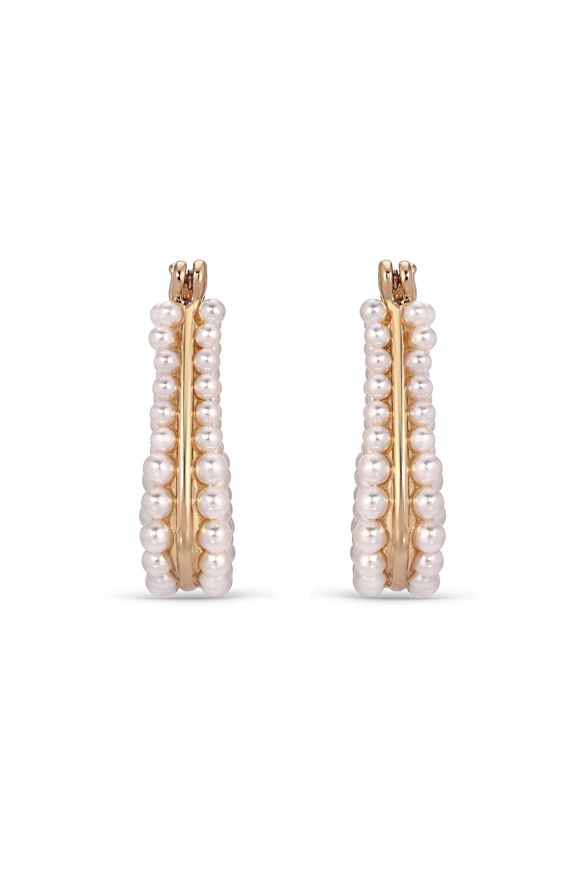 Soft Curve Pearl Lined Hoop Earrings | Ettika