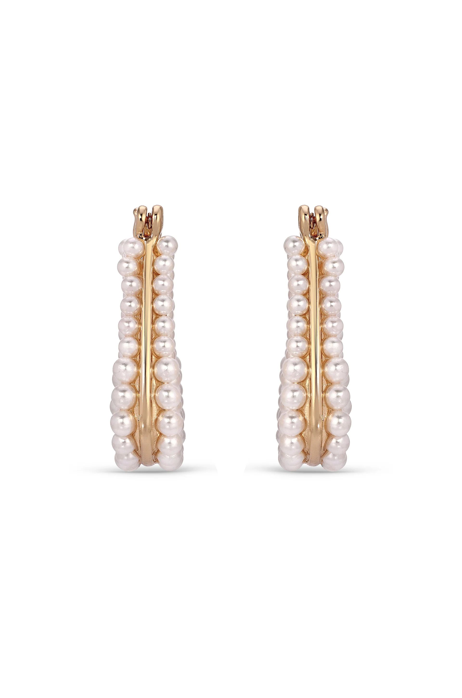 Soft Curve Pearl Lined Hoop Earrings | Ettika