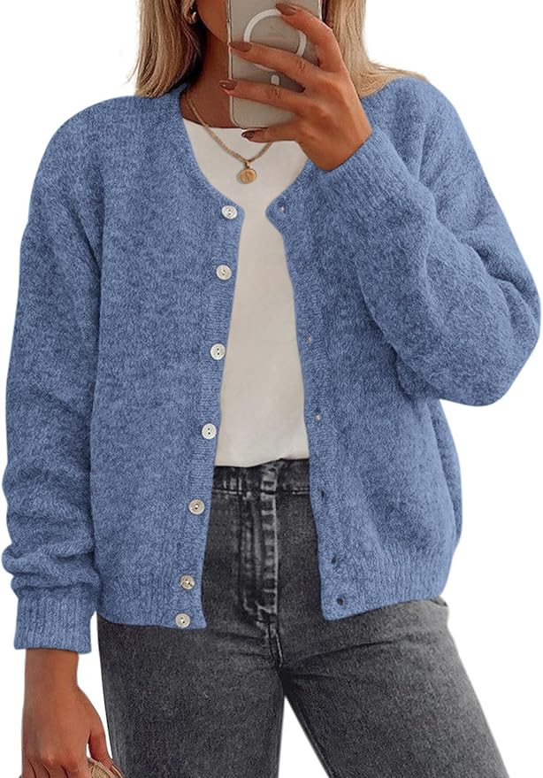 PRETTYGARDEN Fall Long Sleeve Cardigans for Women Trendy 2026 Lightweight Button Down Crewneck Lo... | Amazon (US)