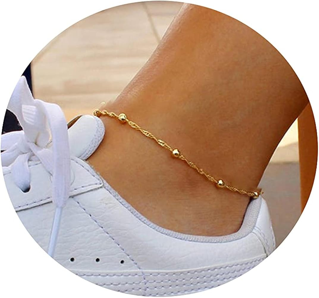 Tasiso 14K Gold Plated Layered Satellite Beads Heart Anklets Layering Rhinestone Cubic Zirconia A... | Amazon (US)