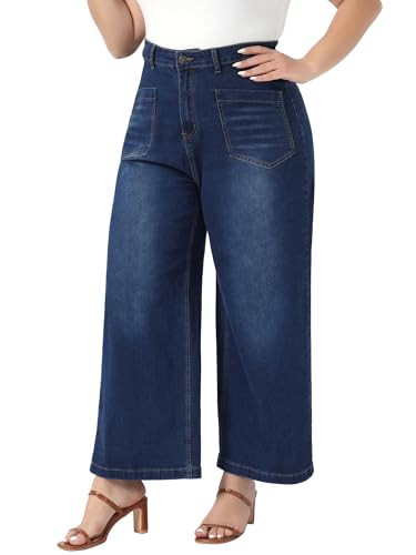 Agnes Orinda Women Plus Size High Waisted Wide Leg Stretchy Denim Jeans | Amazon (US)