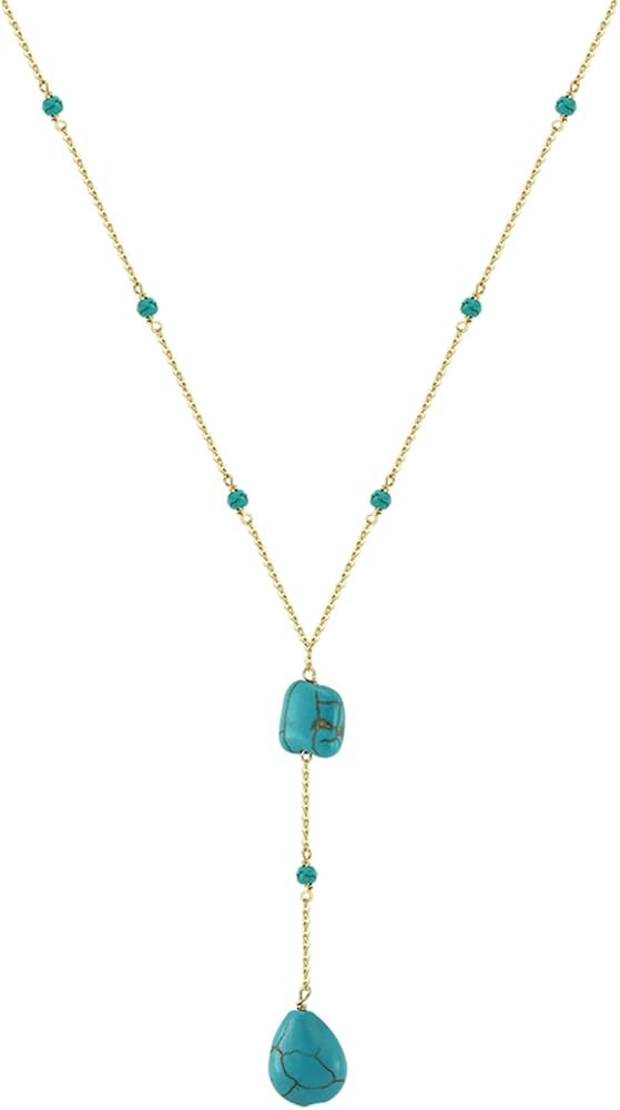 Turquoise Y Necklace Vintage 925 Sterling Silver Drop Gemstone Necklace for Women Gift | Amazon (US)