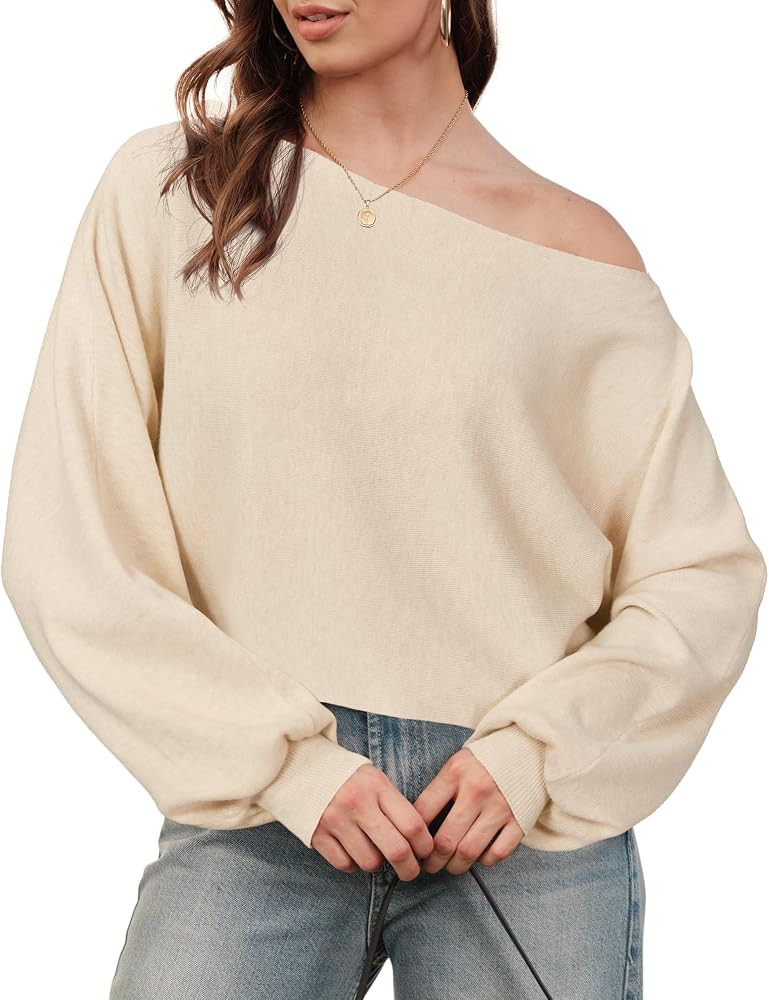 Newshows Women's 2025 Fall Wool Blend Cropped Sweaters Boat Neck Off Shoulder Cute Casual Tops | Amazon (US)