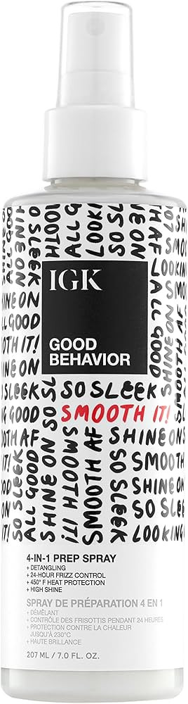 IGK GOOD BEHAVIOR 4-in-1 Prep Spray | Leave In + Detangle + Heat Protectant | Vegan + Cruelty Fre... | Amazon (US)