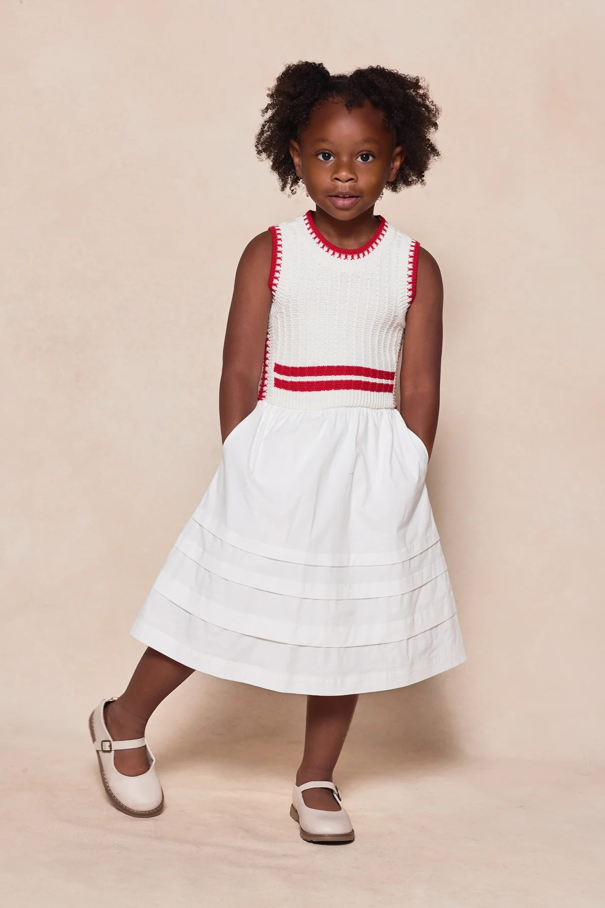 Mini Lisbon Dress in Ivory & Firework Red | Ivy City Co