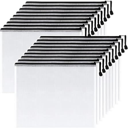 Sooez 20 Pack Mesh Zipper Pouch Document Bag with Label Pocket, Plastic Zip File Document Folders, L | Amazon (US)