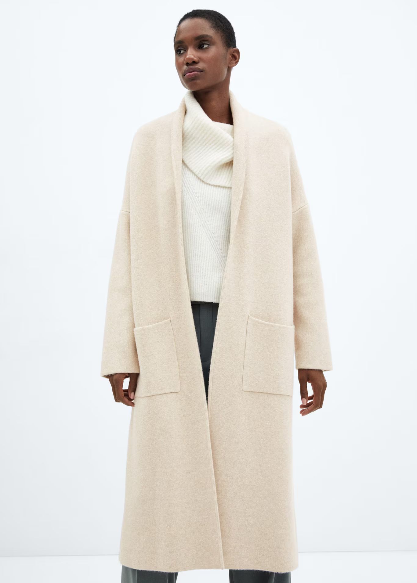 Oversized knitted coat with pockets -  Women | Mango USA | MANGO (US)