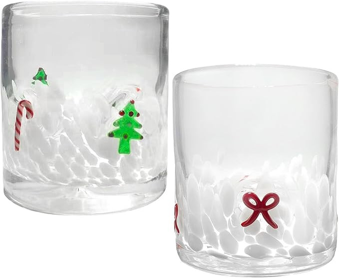 2 Pcs Christmas Icon Juice Cups 16 oz Cute Icon Juice Glasses Double Old Fashioned Hand Blown Dri... | Amazon (US)