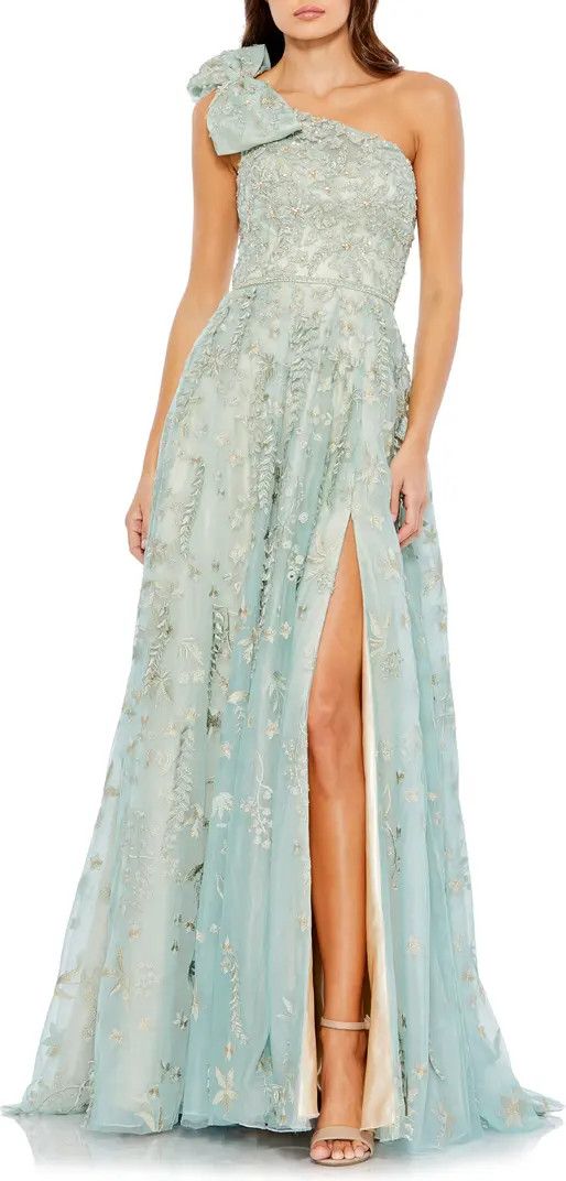 Floral Beaded Tulle One-Shoulder Gown | Nordstrom