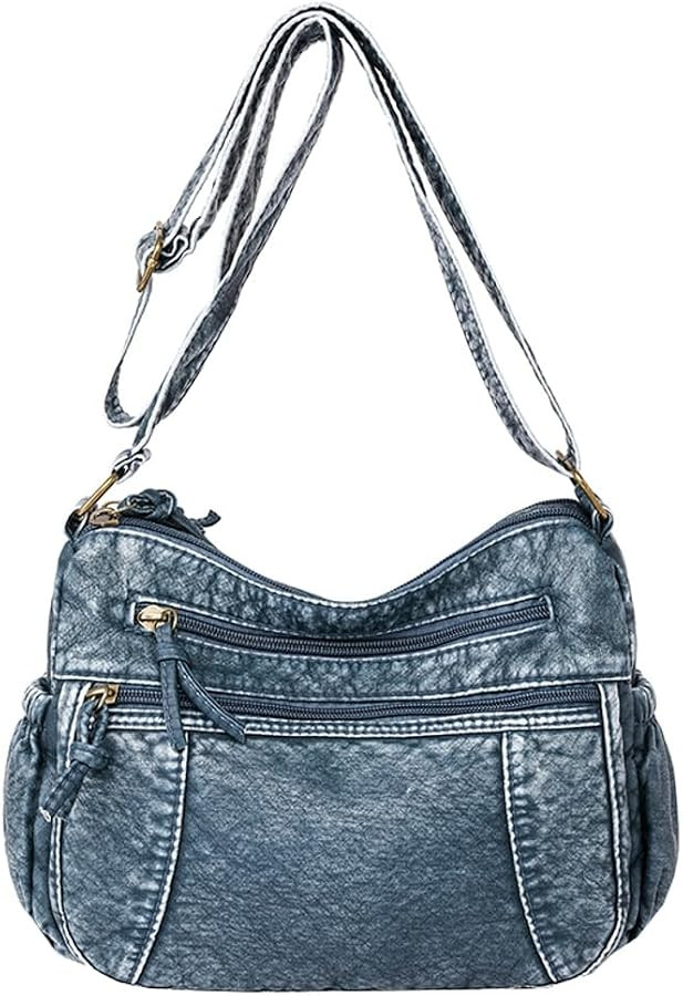 Leather Hobo Bag Women Retro Denim Bag Large Crossbody Shoulder Bag Casual Handbag Purse | Amazon (US)