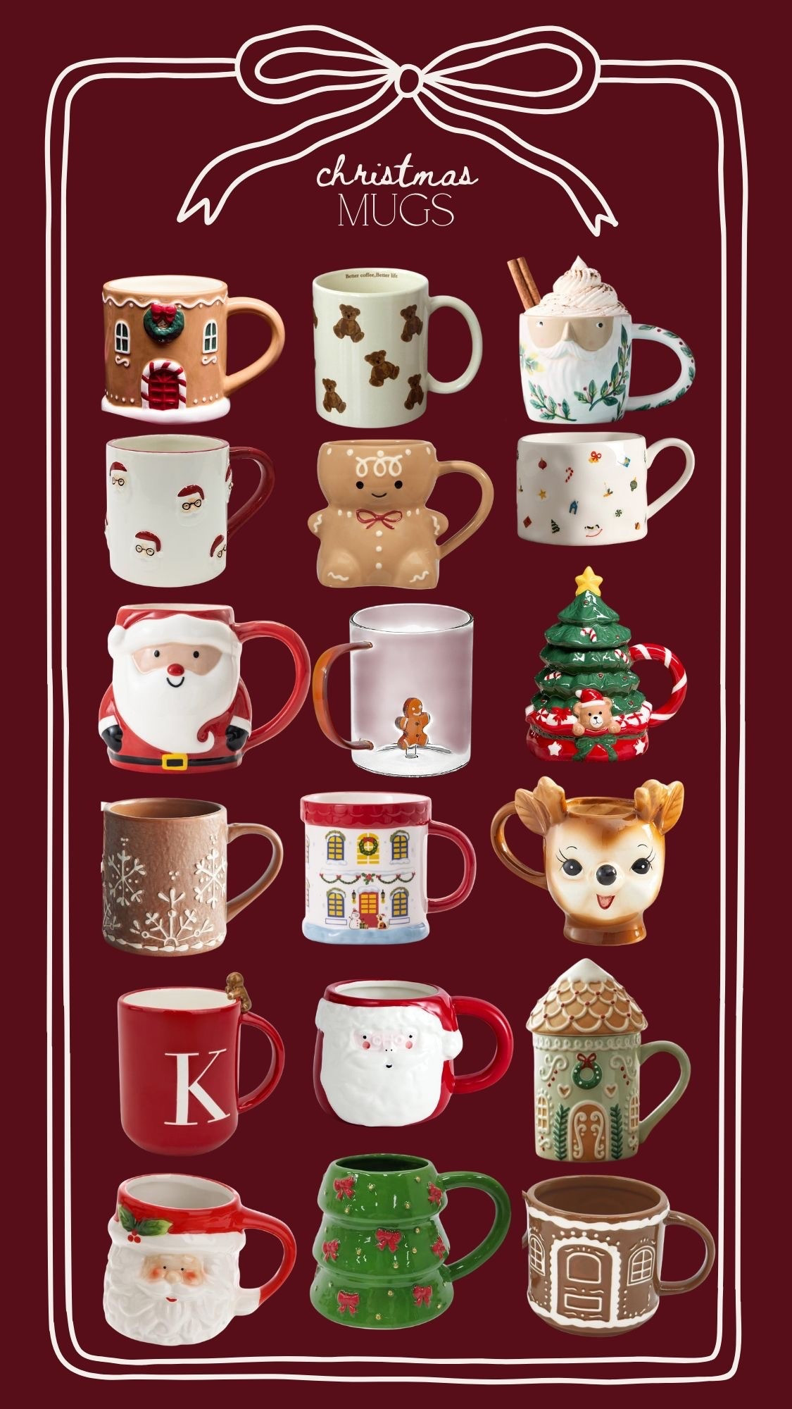 Christmas mugs: perfect for the hot chocolate station or coffee bar! 

#holidaymug #christmasmug #coffeebar #coffeemug #hotchocolatestation #holidayfinds #christmasgift #coffee #christmasdecor #kitchendecor #holidaydecorations #giftidea #classicchristmas #nostalgicdecor #glasswear #gingerbread #santa #traditionalchristmas #gingerbreadman

#LTKFindsUnder50 #LTKGiftGuide #LTKHoliday