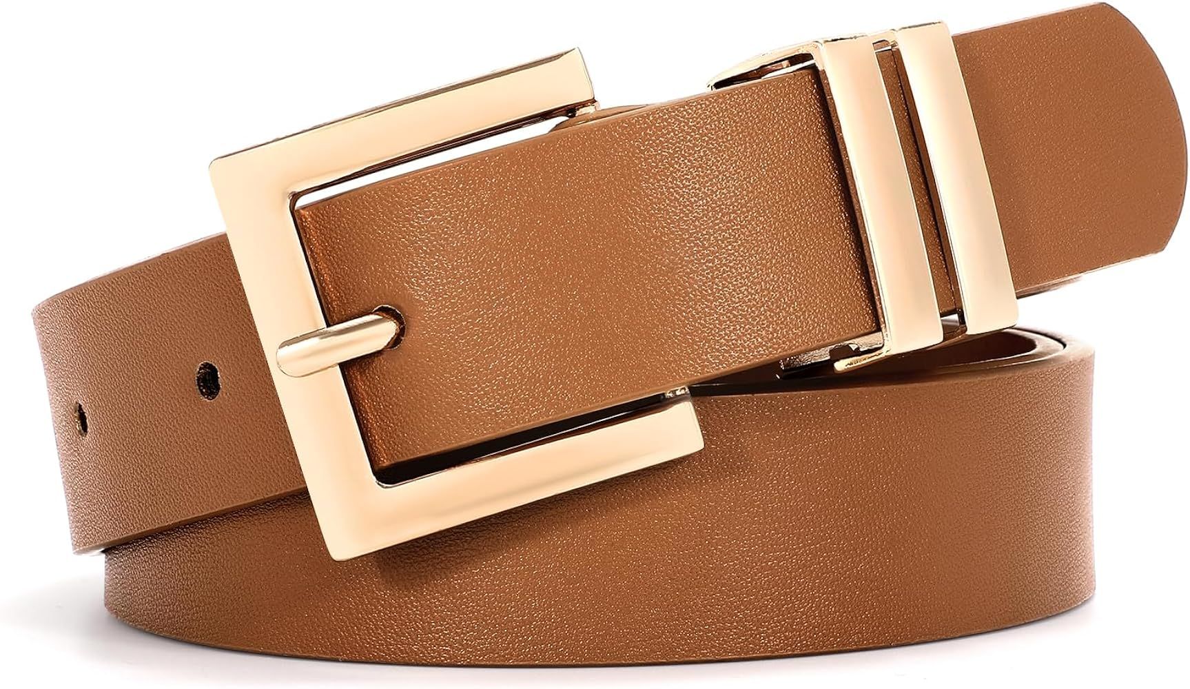 SANSTHS Women's Leather Belt for Jeans Pants Dresses Fashion Ladies Belt Square Gold/Silver Buckl... | Amazon (US)