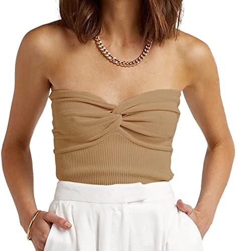 Womens Strapless Crop Top Sexy Sweetheart Neck Ribbed Knit Twisted Knot Front Sleeveless Y2K Cami... | Amazon (US)