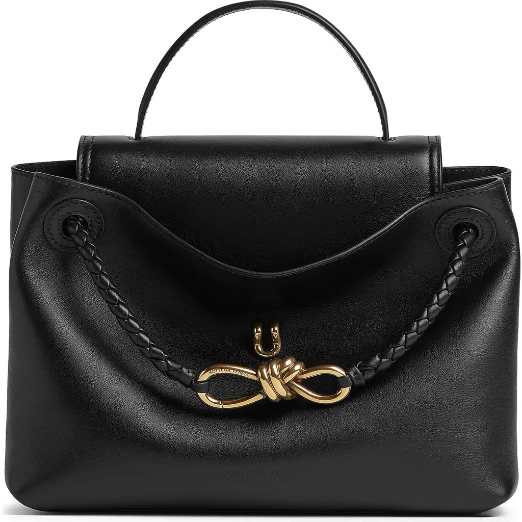 Bottega Veneta Small Ciao Ciao Knot Detail Leather Top Handle Bag in 1019 Black-M Brass at Nordstrom | Nordstrom