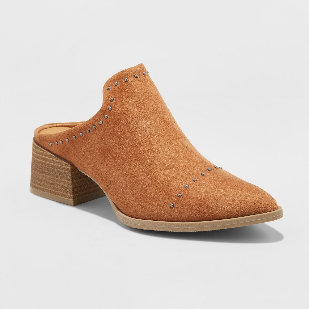 Women's Crista Studded Pointed Toe Heeled Mules - Universal Thread Cognac 5, Size: Small, Brown | Target