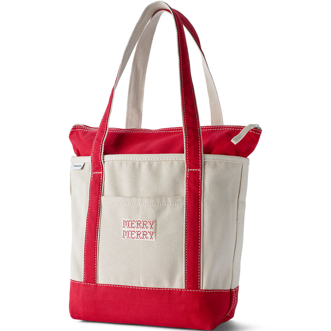 Limited Edition Merry Merry Medium Long Handle Zip Top Canvas Pocket Tote | Lands' End (US)