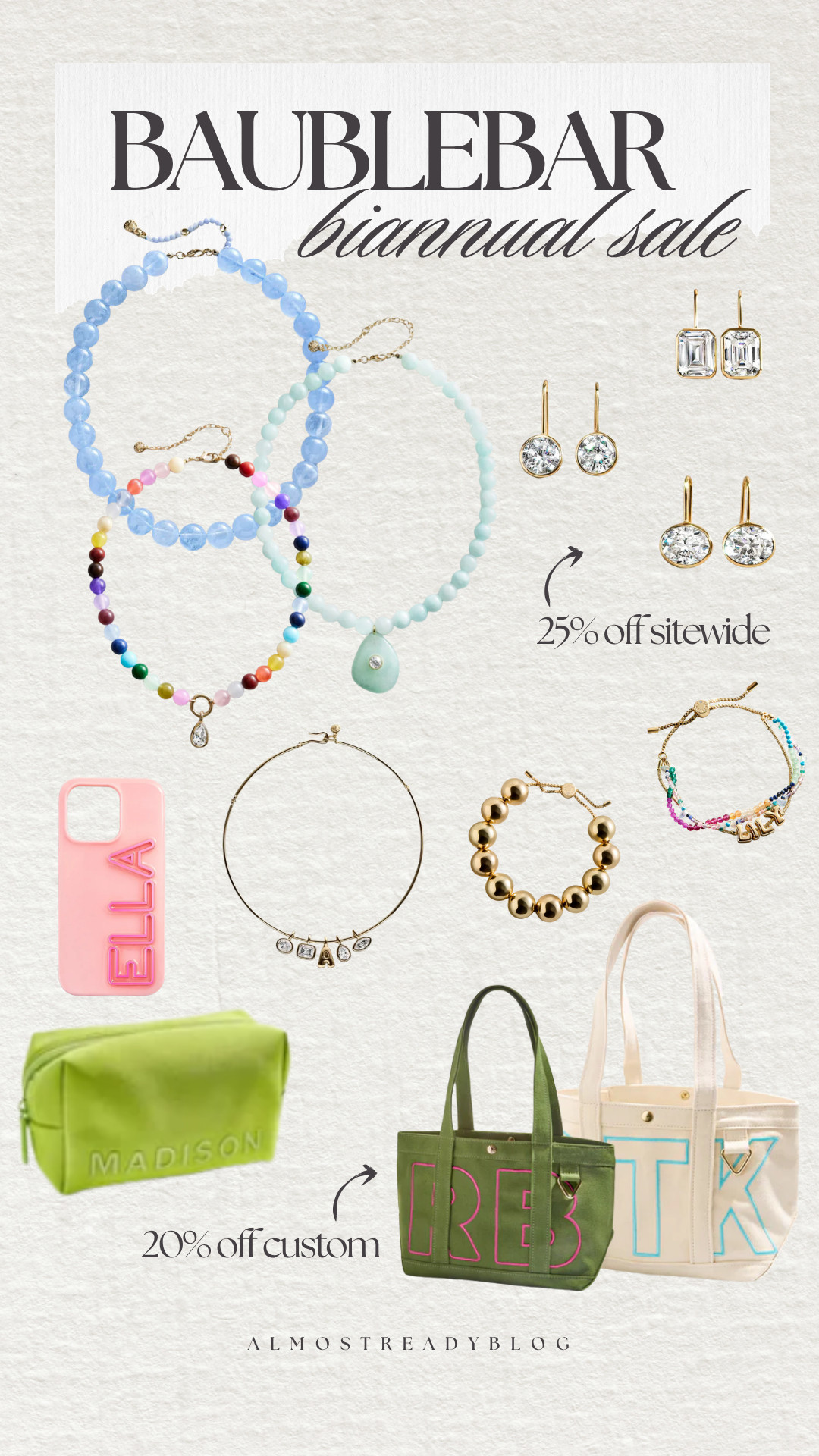 It's time for Baublebar's biannual sale 🩷 25% percent off sitewide and 20% off custom pieces! 

sale alert, accessories, custom, tote bag, phone case, jewelry, bubble necklace, monogram, amanda west, almost_readyblog 

 #LTKootd