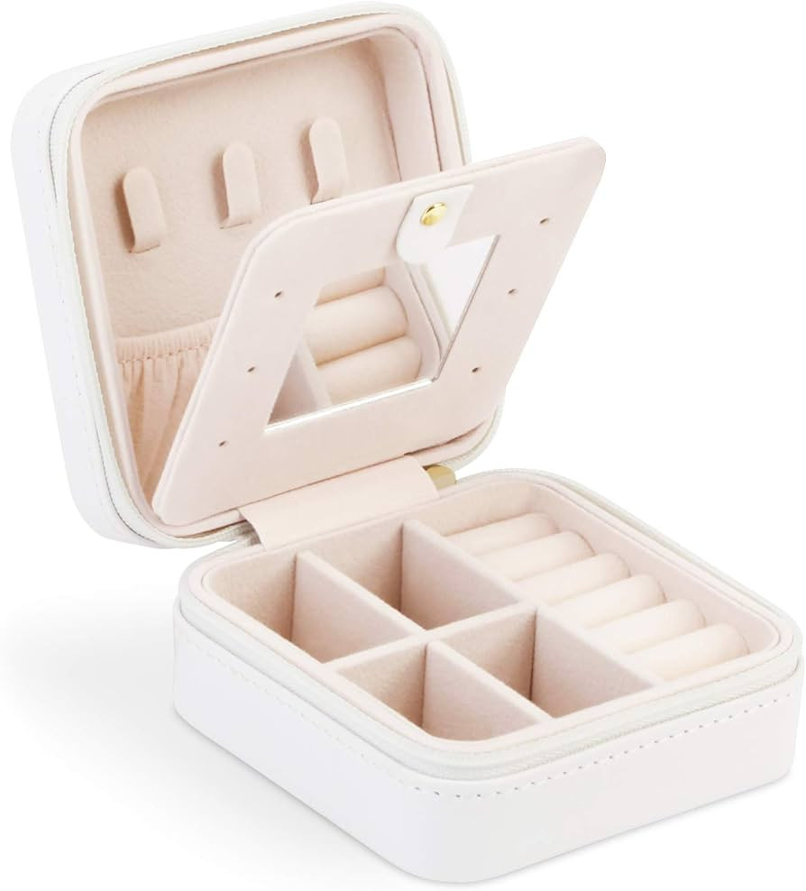 A&A Jewelry Organizer Travel Box - Portable Mirror Jewelry Storage Case White | Amazon (US)