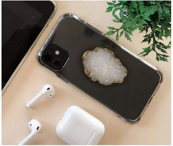 White Clear Quartz Druzy Agate Pop Socket • Gemstone Phone Grip • Natural White Marble Pop so... | Etsy (US)