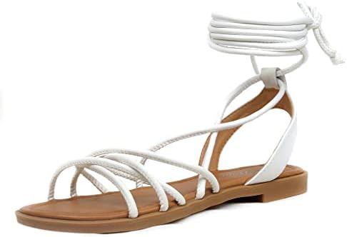 Women's Cross Lace Up Gladiator Sandals, Ankle Wrap Strappy Flats Sandals for Women | Amazon (US)
