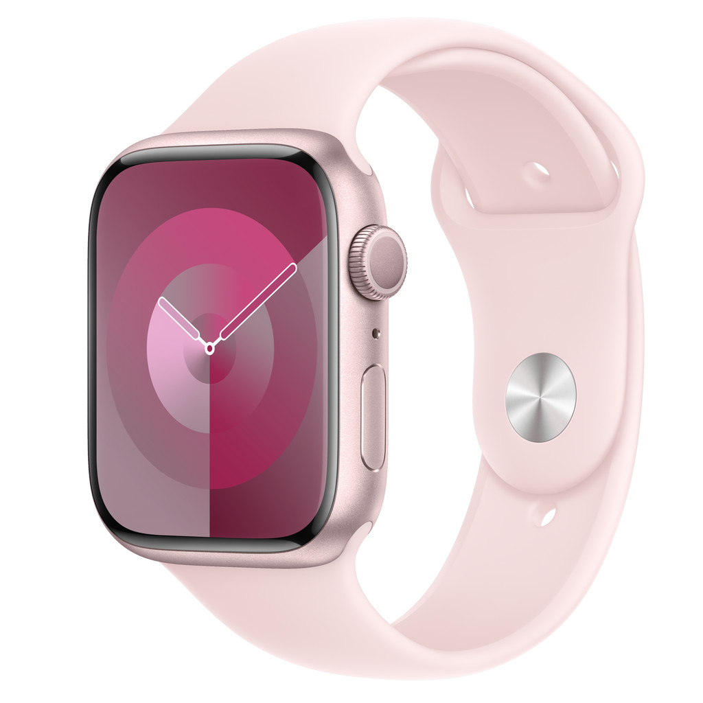 Apple Watch Series 9 GPS 45mm Pink Aluminum Case with Light Pink Sport Band - S/M | Apple (US)