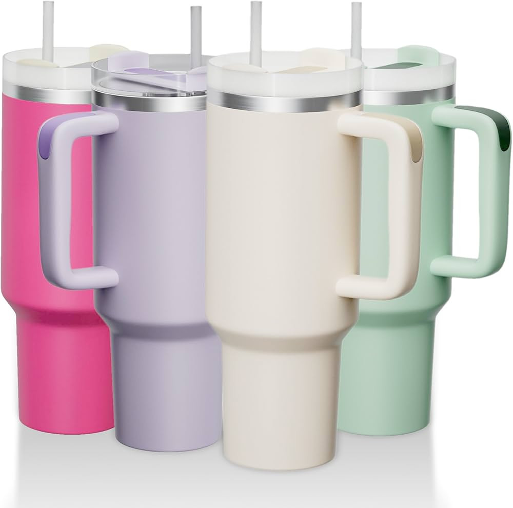 KISSKIND Tumbler With Handle 40 oz Travel Mug Straw Covers Cup with Lid Insulated Quencher Stainl... | Amazon (US)