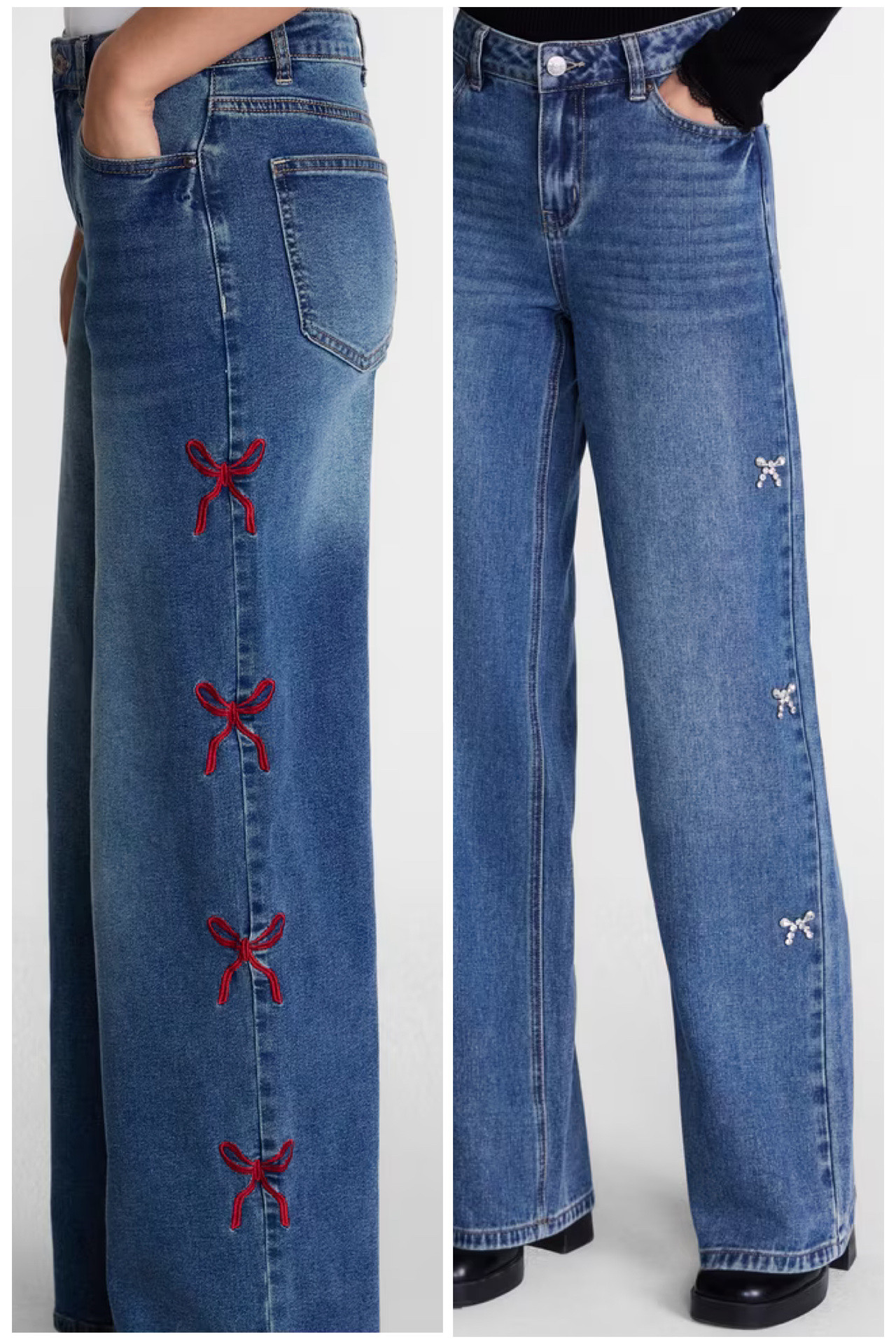 Wide leg jeans with bows down the side!

#LTKootd