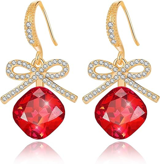 EVEVIC Austrian Crystal Cushion Bow Drop Earrings for Women 14K Gold Plated Hypoallergenic Dangle... | Amazon (US)