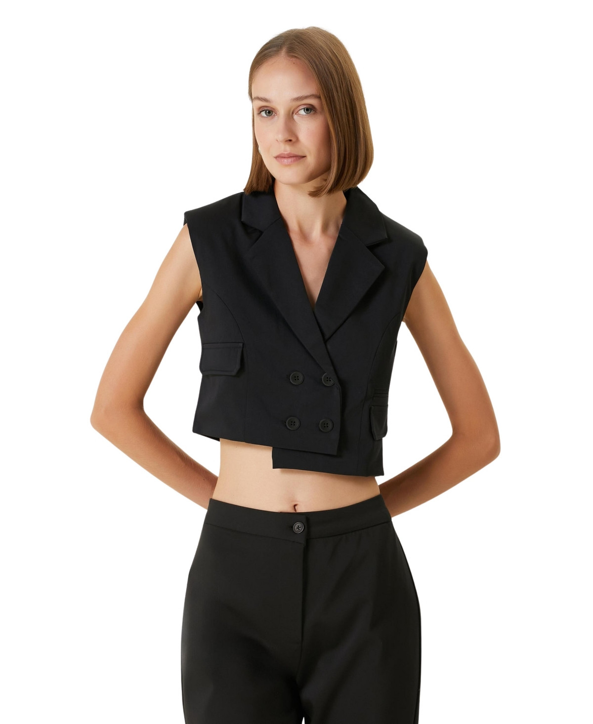 Pcfg Women's Cotton-Blend Cropped Woven Vest - Black | Macy's