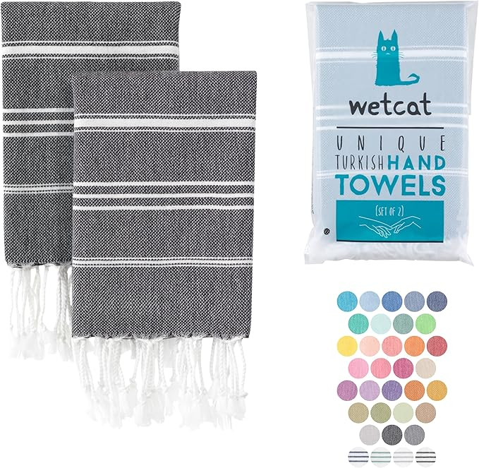 WETCAT Turkish Hand Towels with Hanging Loop (20 x 30) - Set of 2, 100% Cotton, Soft - Pre Washed... | Amazon (US)