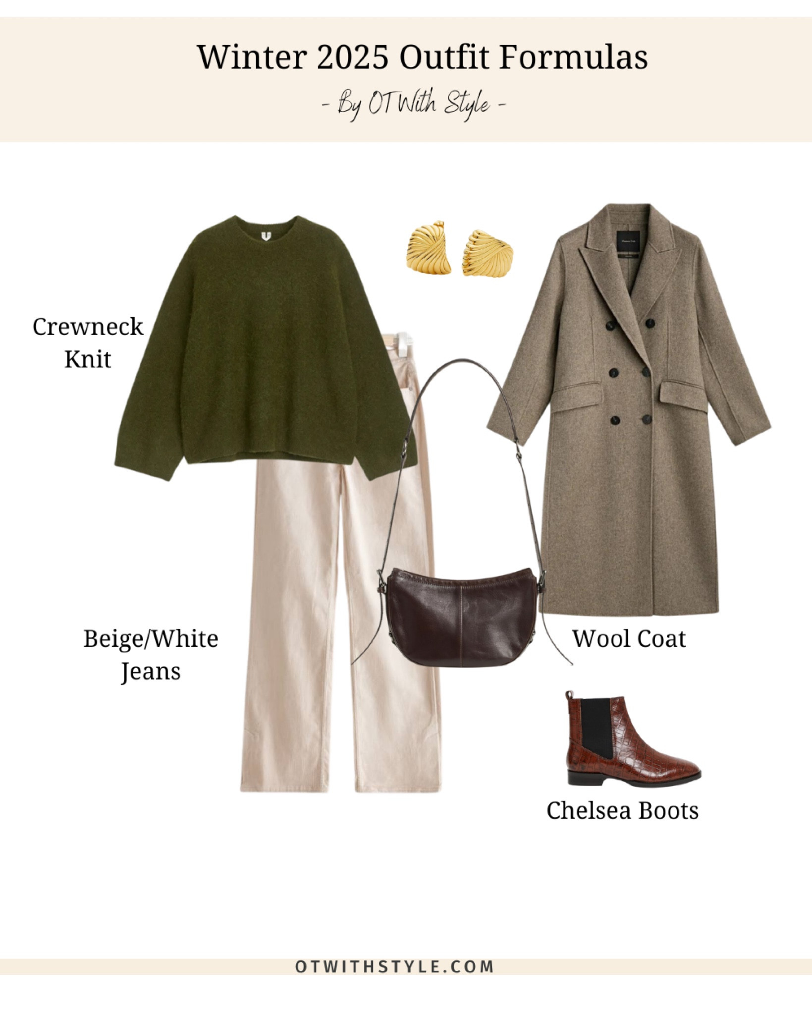 Winter outfit formula: olive green jumper, beige jeans brown wool coat and brown accessories 🫒🤎🤍

#LTKstyletip #LTKuk #LTKwinter