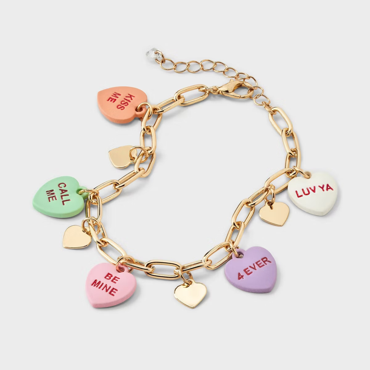 Valentines Mixed Conversation Heart Charm Bracelet - Gold | Target