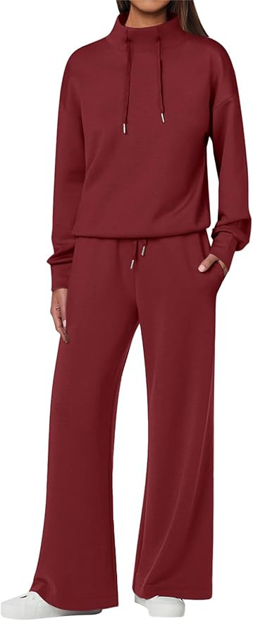 ANRABESS Womens 2 Piece Outfits Sweatsuit Set 2024 Fall Drawstring Sweatshirt Wide Leg Sweatpant ... | Amazon (US)