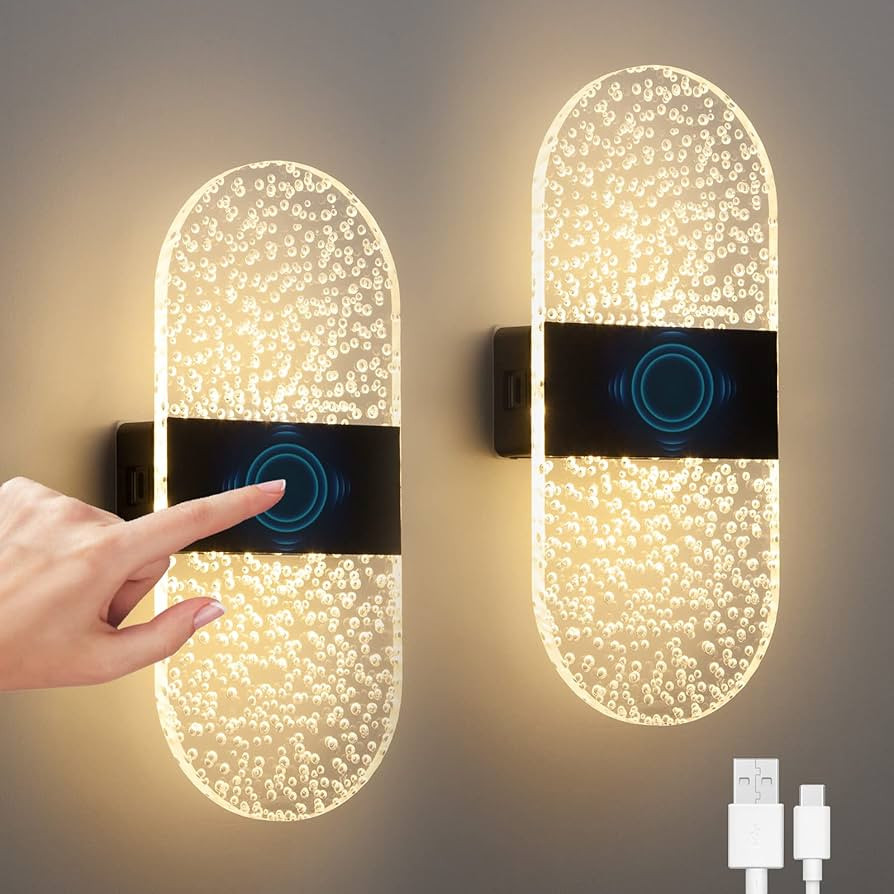Wall Sconces Set of 2 Touch Control Bedside Night Light Dimmable, Battery Operated Wall Lights fo... | Amazon (US)