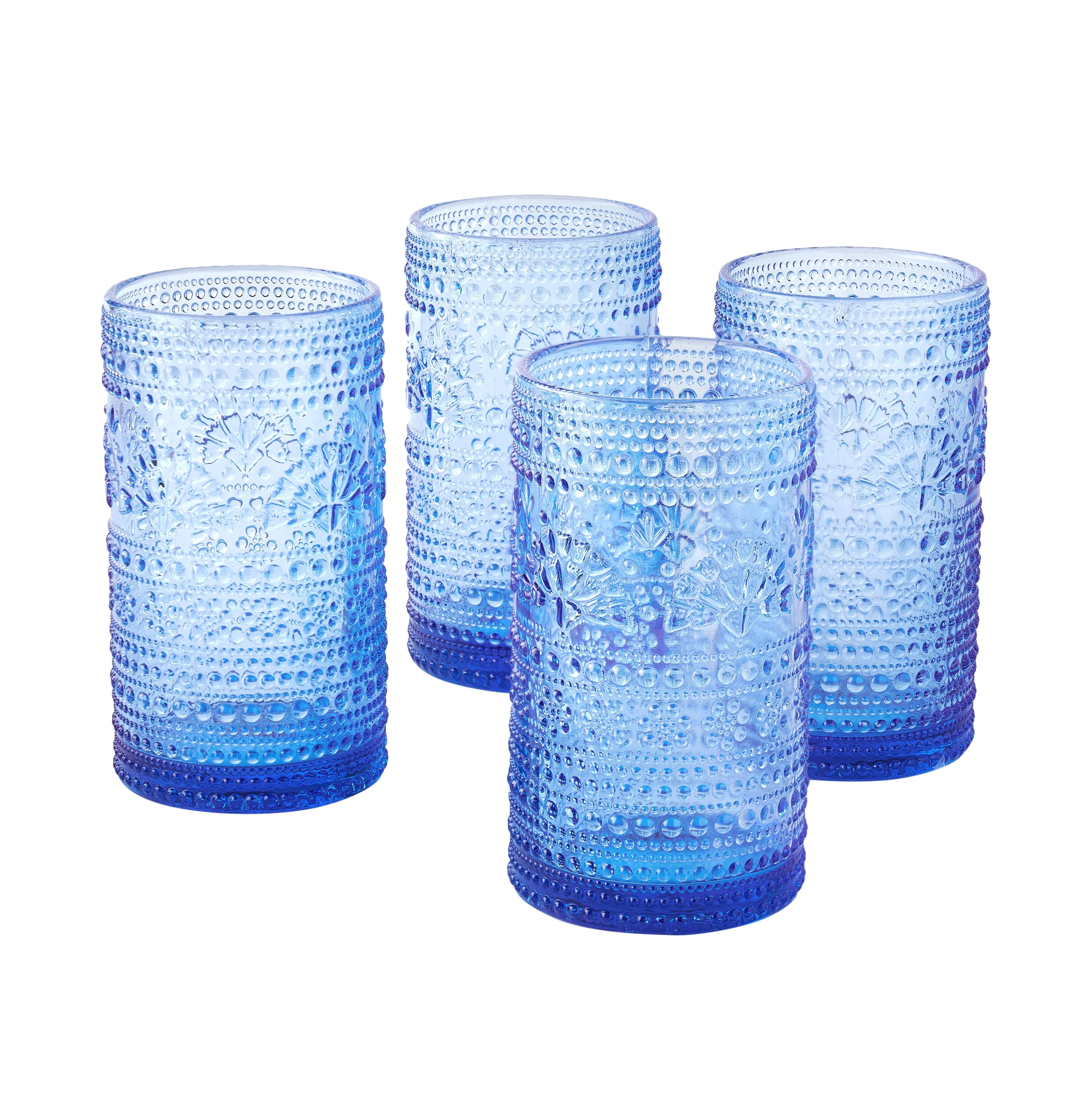 The Pioneer Woman Channing Glass 18 Ounce Tumblers, Blue, Set of 4 | Walmart (US)