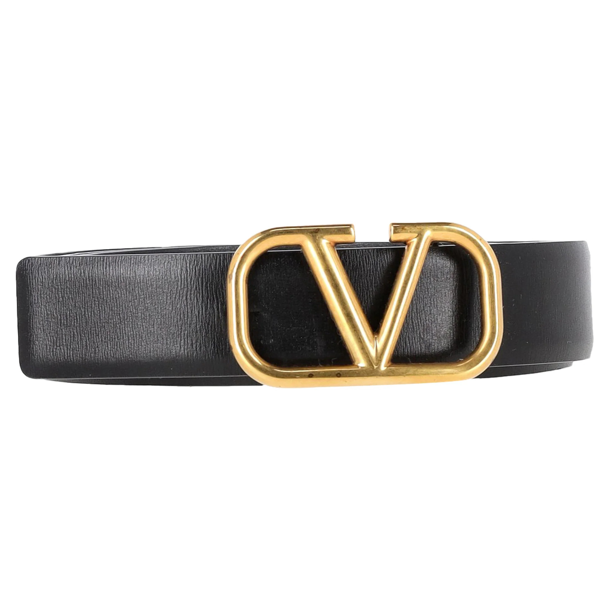 Valentino VLOGO Buckled Belt in Black Leather | Shop Simon