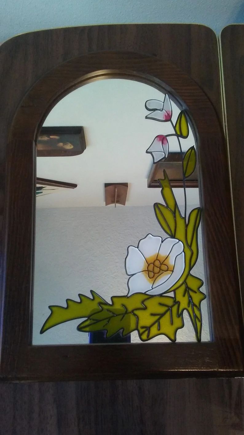 Beautiful Vintage Wood Framed Mirror with Stained Glass | Etsy | Etsy (US)