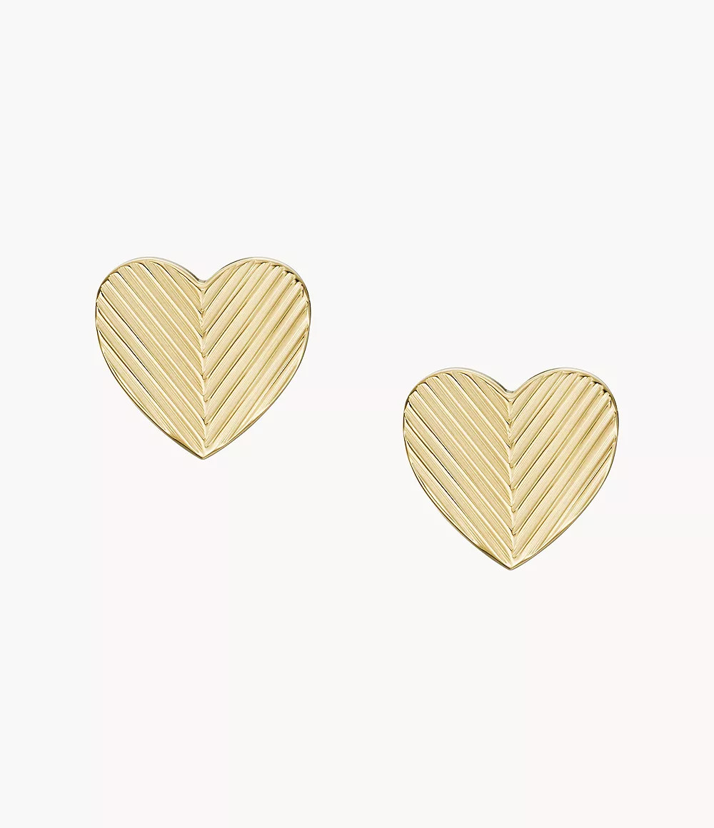 Harlow Linear Texture Heart Gold-Tone Stainless Steel Stud Earrings | Fossil (US)