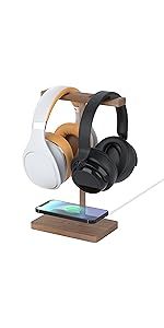ForTidy Headphone Stand Wood for Desk with Wireless Charger Gaming Headset Stand Holds Dual Unive... | Amazon (US)