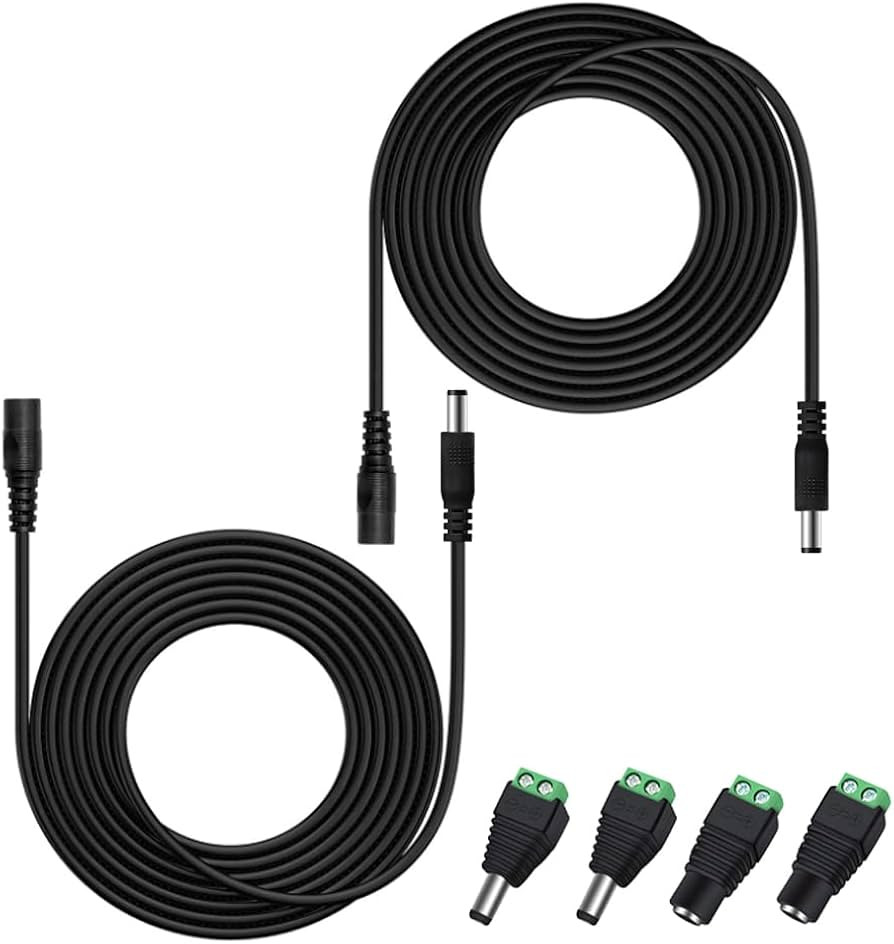 2PCS 10FT(3m) 12V DC Power Extension Cable with Power Jack Adapter Connectors(2 x Male + 2 x Fema... | Amazon (US)