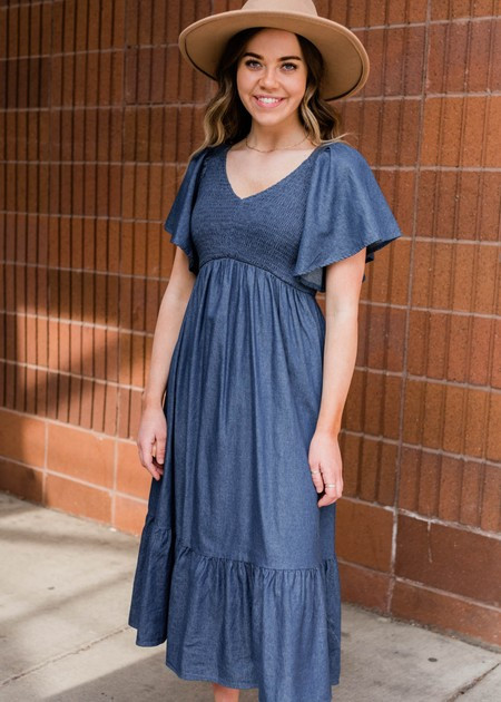 Made For You Denim Smocked Dress | My Sister's Closet Boutique