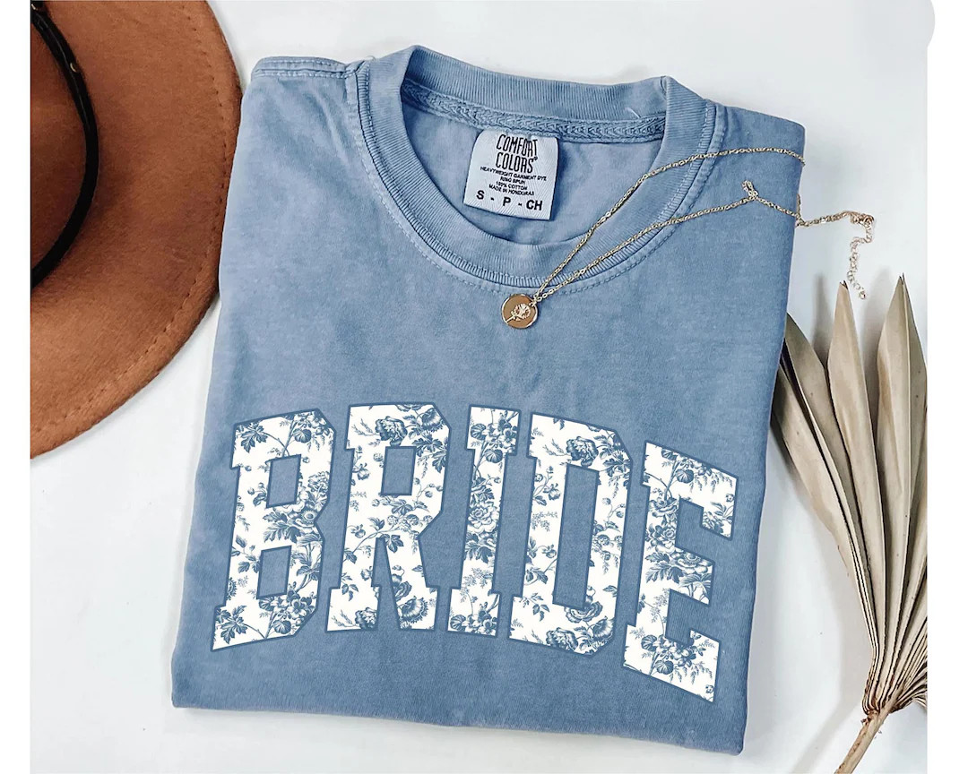 Bride Blue Toile Comfort Colors Shirt, Blue Chinoiserie Bride T Shirt, Wedding Gift for Her, Gift... | Etsy (US)