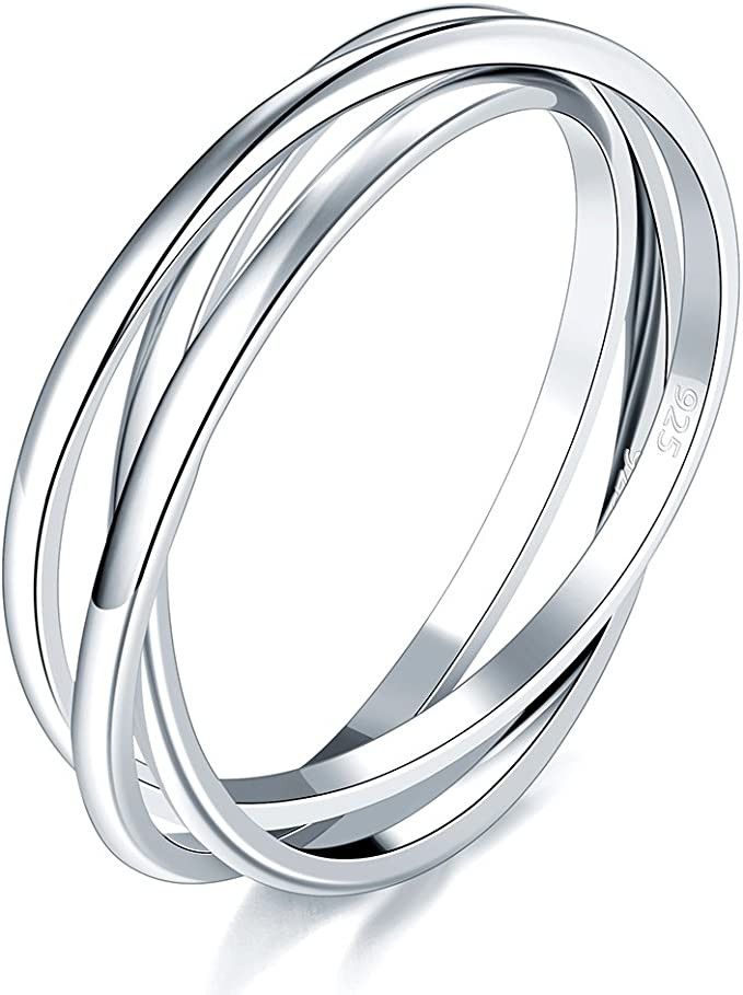 BORUO 925 Sterling Silver Ring Triple Row Rolling Interlocking Silver Rings High Polish Rings for... | Amazon (US)