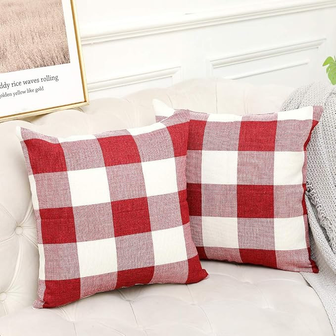 Vinvi Set of 2 Retro Cotton Linen Farmhouse Outdoor Decorative Buffalo Check Plaid Throw Pillow C... | Amazon (US)