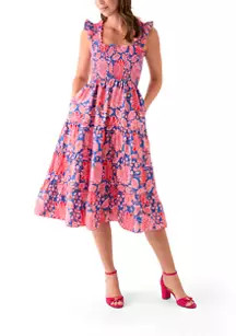 MUSE Republic Clothing Women's Square Neck Printed Smocked Dress | Belk