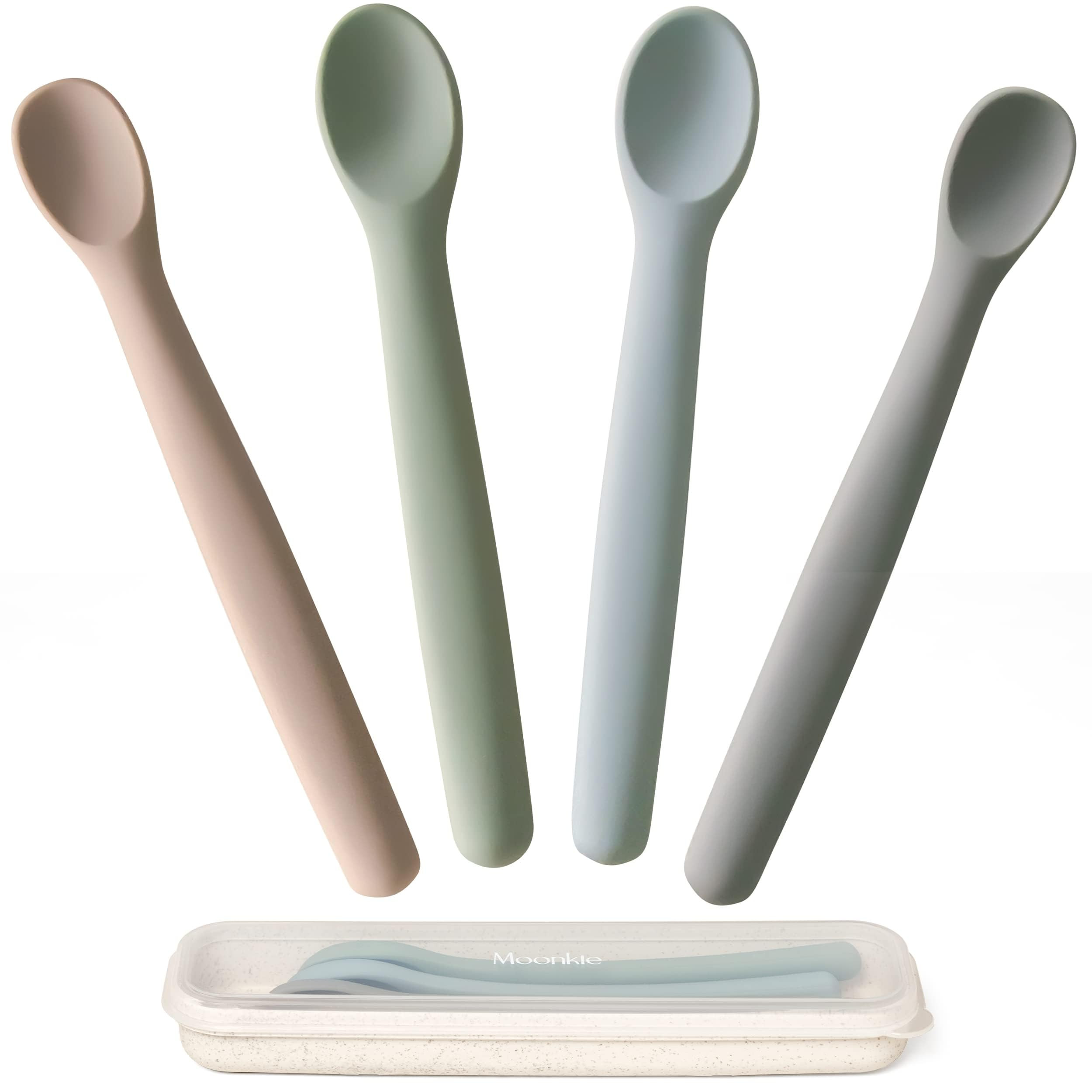 Moonkie Juego de 4 cucharas de silicona para bebé, cucharas de alimentación de dos tamaños par... | Amazon (US)