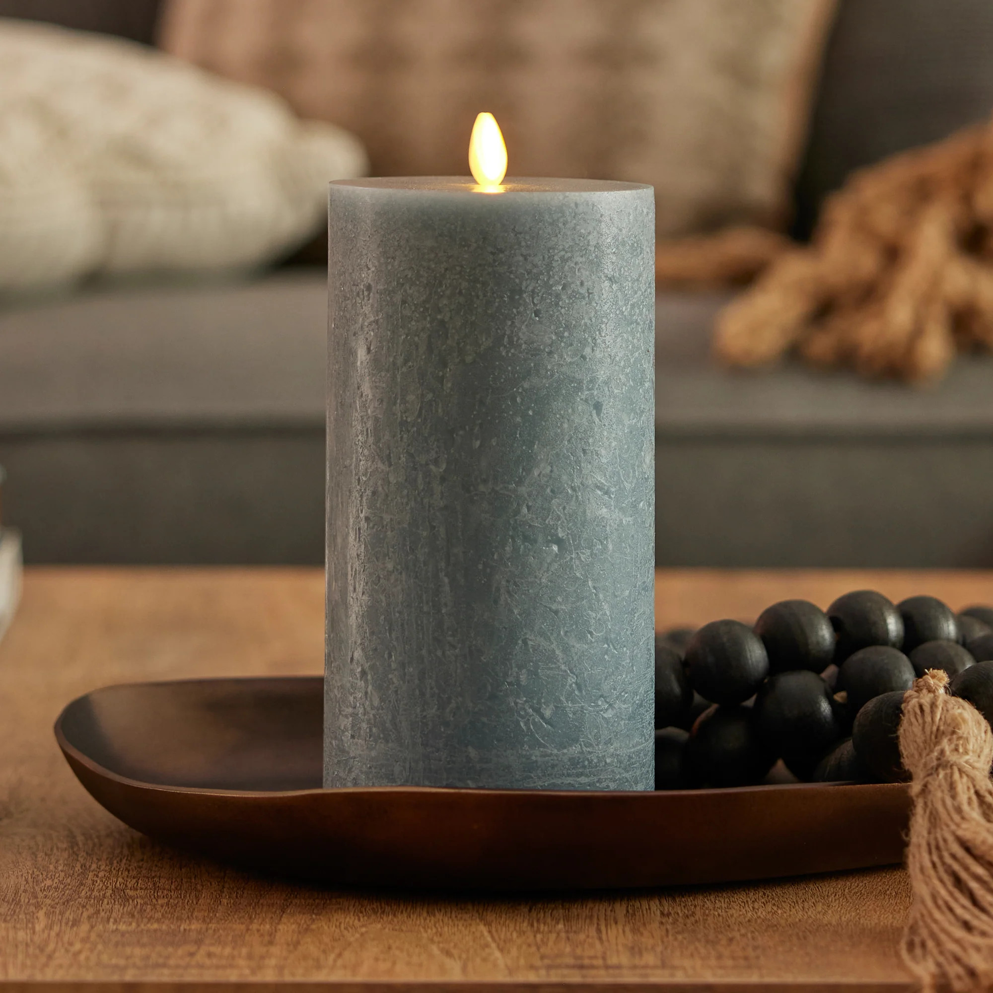 Rechargeable Seaglass Silver Blue Pillar | Luminara