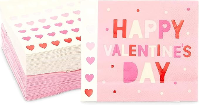 100 Pack Pink and Heart Themed Paper Napkins for Valentine Party Supplies (5x5 In) | Amazon (US)
