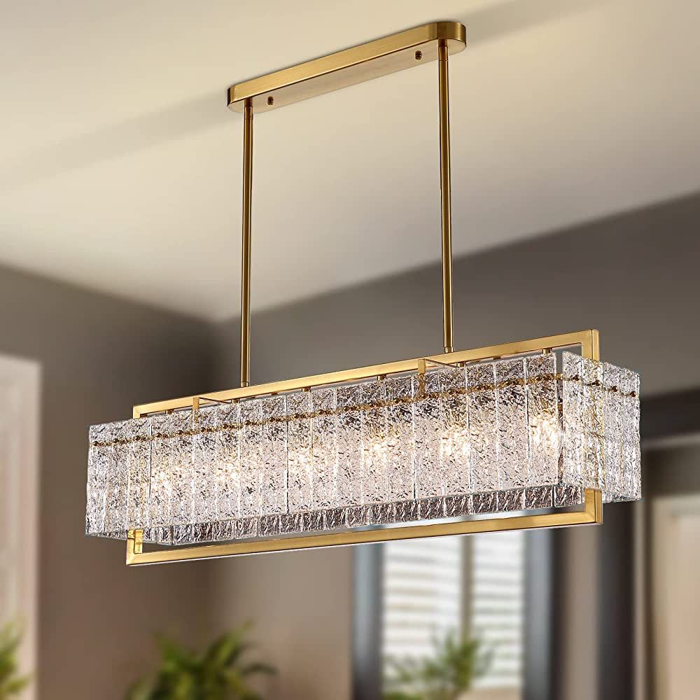 Moooni Luxury Rectangle Crystal Chandelier Modern Rectangular Led Pendant Lighting Gold Hanging L... | Amazon (US)