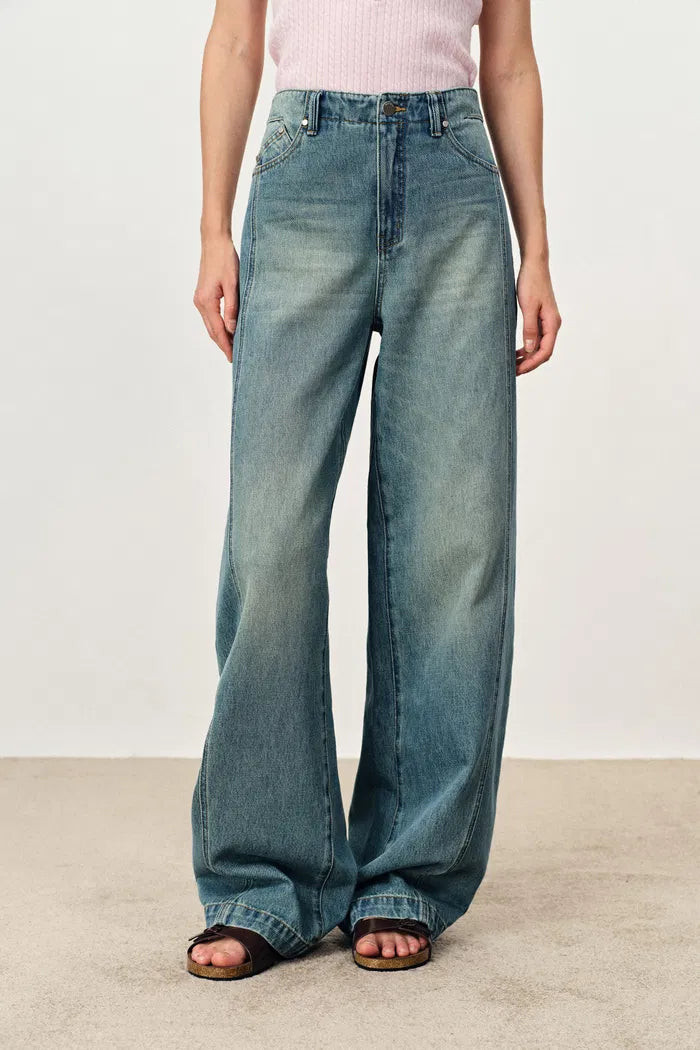 Francesca Yellow Washed Jeans in Cotton Denim | Fabrique